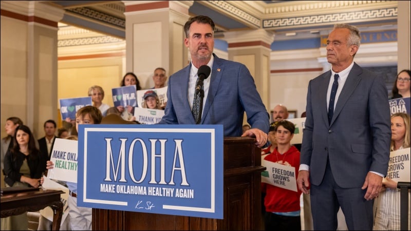 Oklahoma Gov. Kevin Stitt and Robert F. Kennedy Jr. unveil “Make Oklahoma Healthy Again” proposals, targeting vaccines and SNAP purchases in a push that critics warn blurs public health and political ideology. (Photo: Oklahoma Governor’s Office)