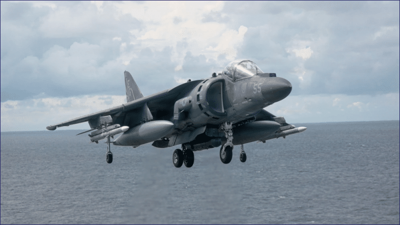 USMC Harrier II landing on the USS Iwo Jima during Operation Southern Spear