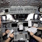 Mark Kelly in Space Shuttle Endeavour cockpit during STS-108 mission December 2001