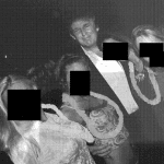 Donald Trump with multiple women in redacted photo released by House Democrats from Jeffrey Epstein estate