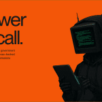Screenshot of Tech Force government recruitment website showing hooded figure with computer monitor head and slogan "Answer the call"