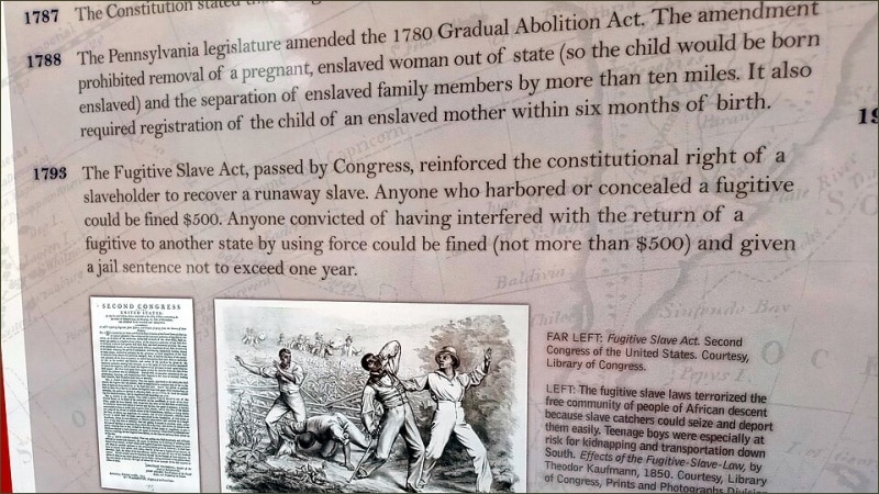 Exhibit panel on Fugitive Slave Act at President's House Philadelphia removed by National Park Service January 2026