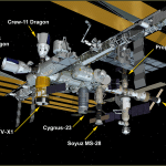 NASA diagram of International Space Station configuration from December 8, 2025, showing seven docked spacecraft including Crew-11 Dragon