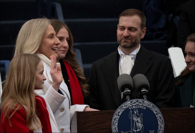 Virginia Governor Abigail Spanberger takes the oath of office surrounded by her family in Richmond