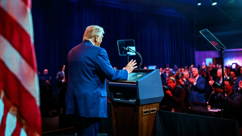 President Donald Trump speaks to House Republicans at the Kennedy Center on January 6, 2026