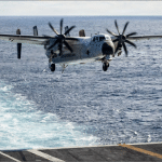 C-2A Greyhound aircraft approaches flight deck of USS George H.W. Bush in the Atlantic Ocean January 2026