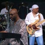 Isaac Hayes performing at a keyboard on stage with his band on June 3, 2007, one year before his death