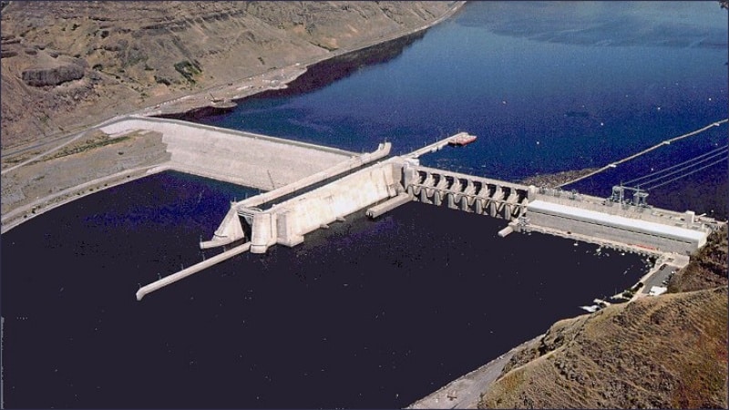 Aerial view of Lower Granite Dam on the Snake River in Washington state