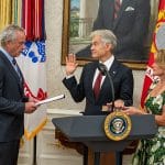 HHS Secretary Robert F. Kennedy Jr. swears in Mehmet Oz as CMS Administrator in the Oval Office, April 18, 2025