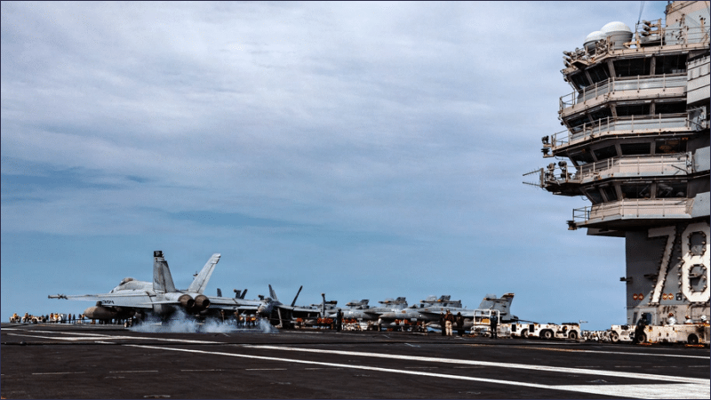 F/A-18E Super Hornet lands on the flight deck of the USS Gerald R. Ford, March 17, 2026