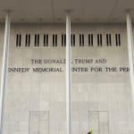 The facade of the Kennedy Center for the Performing Arts showing the name changed to The Donald J. Trump and The John F. Kennedy Memorial Center for the Performing Arts