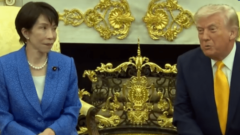 President Donald Trump and Japanese Prime Minister Sanae Takaichi seated in the Oval Office during a bilateral meeting on March 20, 2026