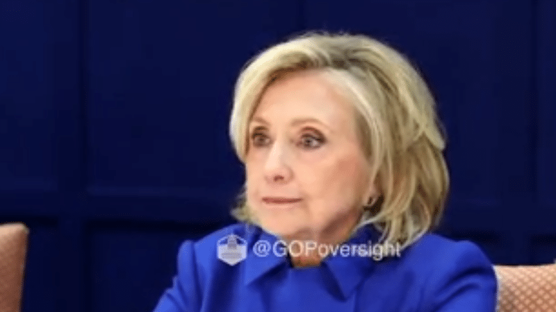 Hillary Clinton testifying during her Jeffrey Epstein deposition in suburban New York, released by the House Oversight Committee in February 2026