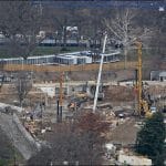 Aerial view of White House East Wing demolition site with cranes and excavators on December 17, 2025, during construction of Trump's ballroom project