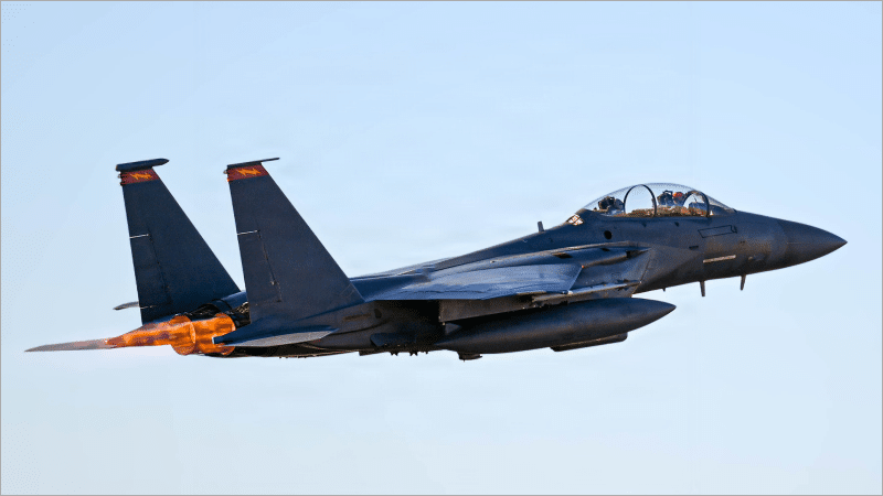 U.S. Air Force F-15E Strike Eagle departs for combat mission during Operation Epic Fury in the Iran war, March 2026