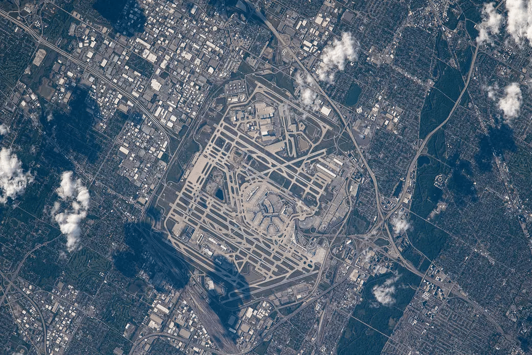 Aerial satellite view of Chicago O'Hare International Airport from the International Space Station