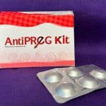 AntiPreg MTP kit box and blister pack containing mifepristone and misoprostol tablets