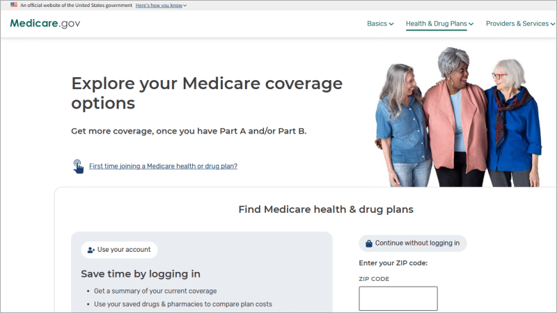 Medicare.gov plan finder homepage, where a DOGE-led directory exposed provider Social Security numbers