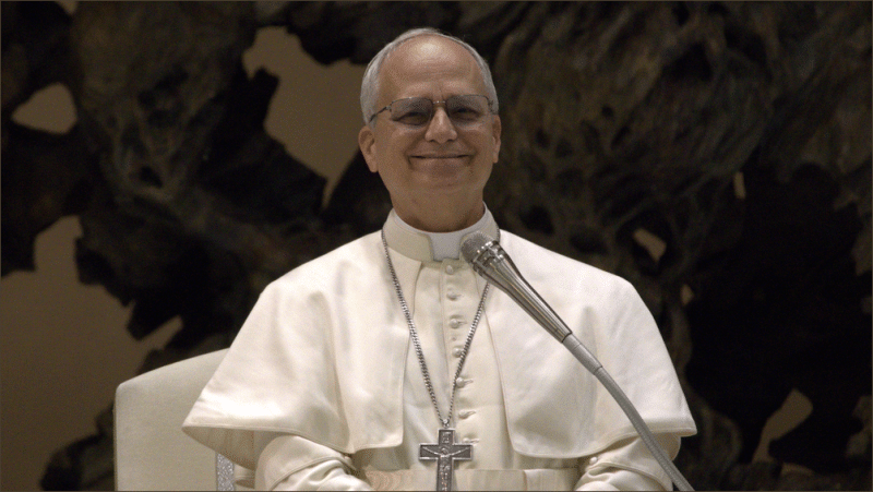 Pope Leo XIV smiling during media audience at the Vatican, May 2025
