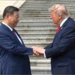 Chinese President Xi Jinping shakes hands with President Donald Trump on stone steps during May 2026 Beijing summit