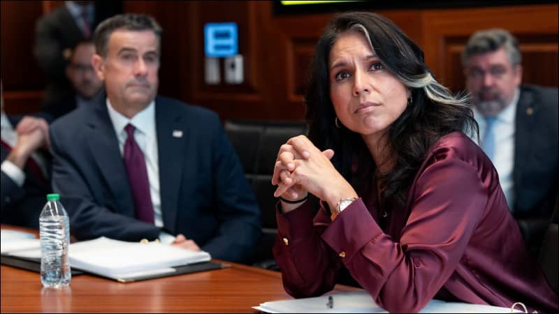 DNI Tulsi Gabbard and CIA Director John Ratcliffe at a conference table in the White House Situation Room in 2025