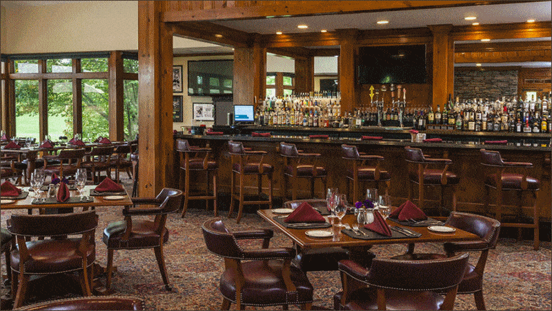 Clubhouse bar and dining room at Trump National Golf Club Hudson Valley in Hopewell Junction, New York