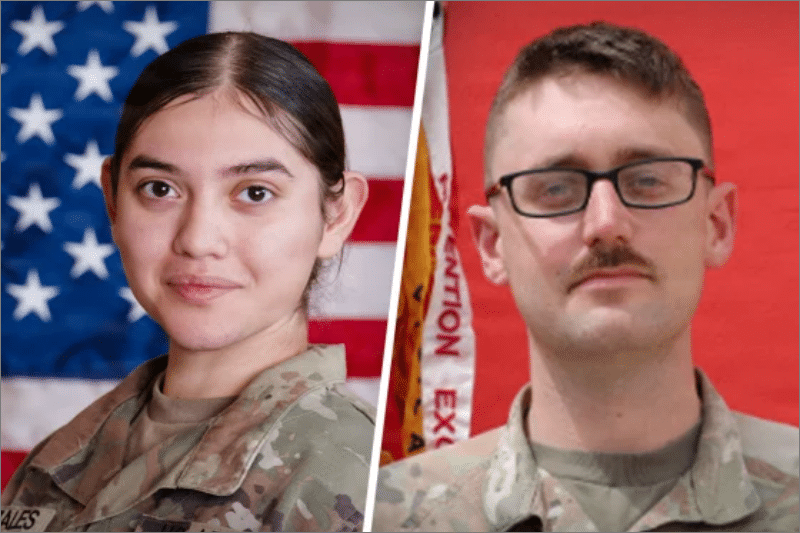 Official U.S. Army portraits of Pvt. Isabella Gonzales and 1st Lt. Tyler Feehan, soldiers killed in Iranian strikes on a Jordan air base