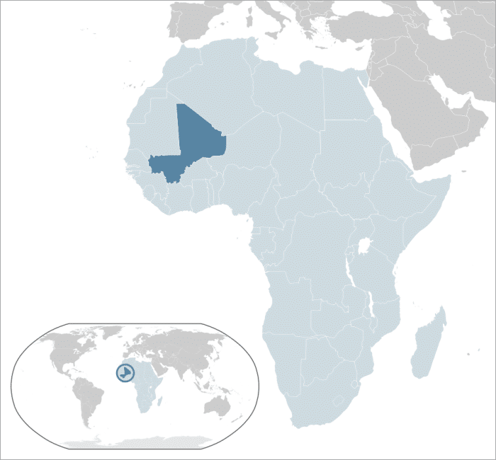 Locator map highlighting Mali in West Africa