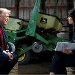 Donald Trump interviewed by NBC's Kristen Welker in a Wisconsin barn with farm equipment behind them