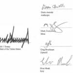 Signature page of Trump's AI pact showing his signature above the typo "President of the Unites States," with signatures from Dario Amodei, Mark Zuckerberg, Greg Brockman and Elon Musk.
